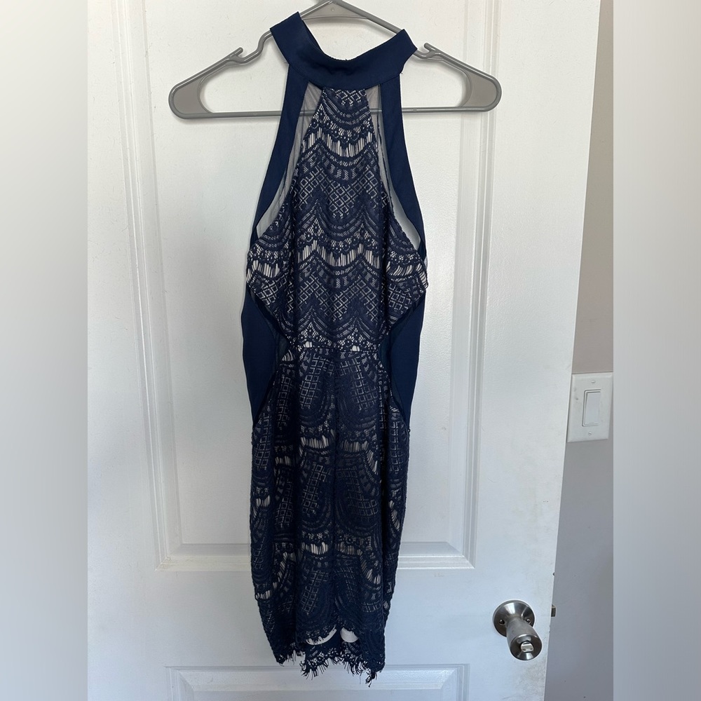 Blue lace overlay dress